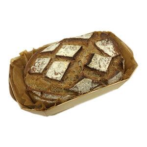Leicht säuerliches, kräftiges dunkles Brot im Holzkörbli. Durch das backen in der Form bleibt es besonders feucht.