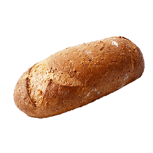 Ein dunkles grobkörniges Brot aus Ruchmehl, Halbweissmehl, Roggen, wenig Dinkel und Vollkorn Mehl.