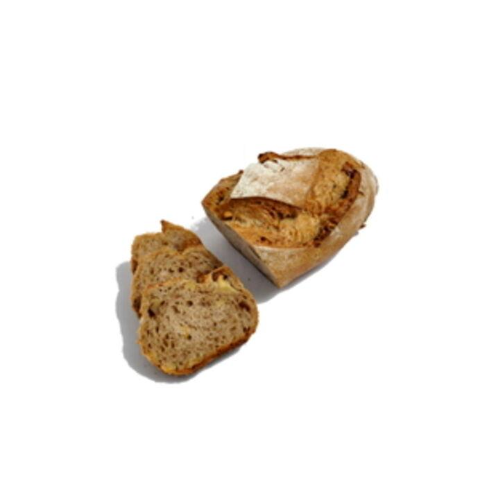 Feines Brot mit Baumnüssen, einem kräftigen Aroma und einer knusprigen Kruste. Gewicht klein: 210g.